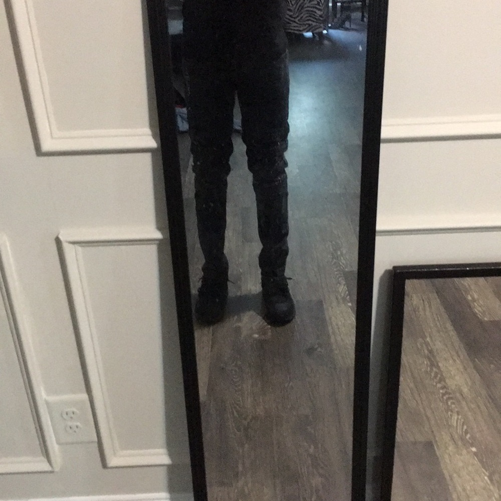 Black stone washed ripped jeans